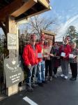 L-R.   Noble Jim Burke, Noble Dean Linton,  Director of Operations Bancroft Community Transit, Gwen Coish, Chef Carol Hoover, Noble Wayne Wiggins , manager of Wattle and Daub Jeannette Young 